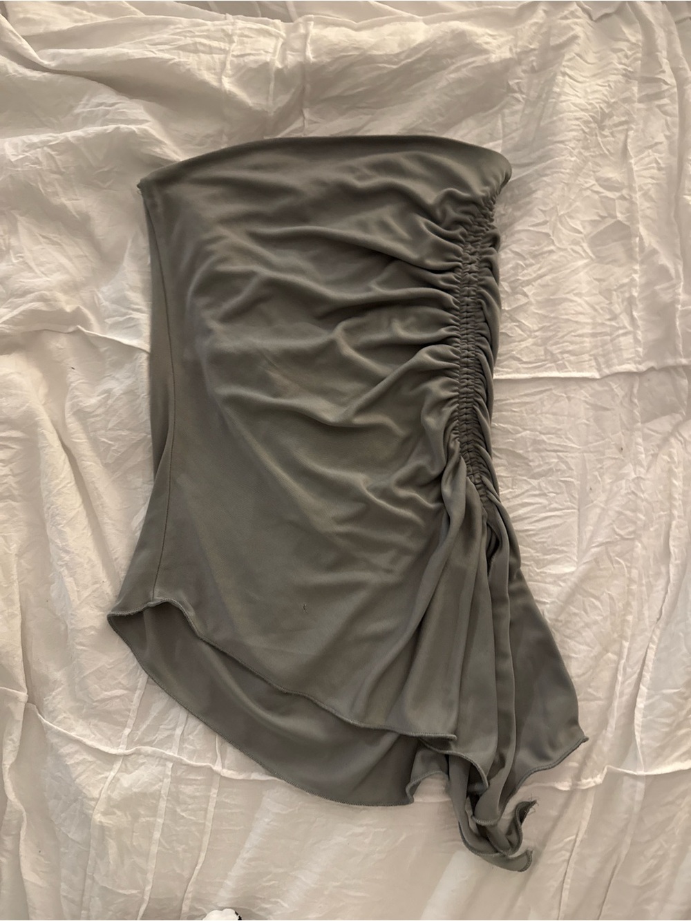 Ruched Satin-Look Asymmetric Tube top - Slate Gray